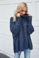 Rollkragenpullover mit Zopfmuster und Lochmuster
