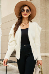 Cardigan duveteux à manches bouffantes et col en V
