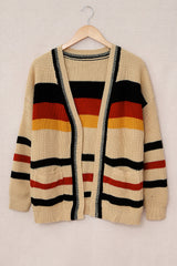 Striped Open Front Dropped Shoulder Longline Cardigan