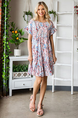 Robe imprimée à volants courts et manches à volants