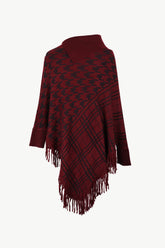 Houndstooth Fringe Hem Poncho
