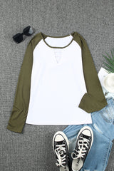 Contrast Ladder Detail Baseball Sleeve Top