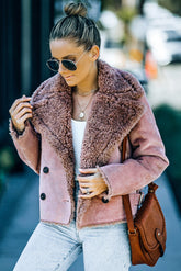 Zweireihige Wildlederjacke mit Plüschfutter
