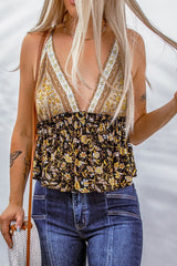 Schößchen-Top mit Blumenmuster und Farbblockdesign