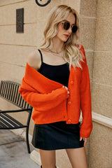 Rib-Knit Dropped Shoulder V-Neck Cardigan