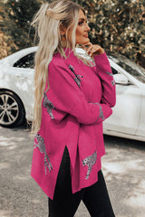 Pull à col montant et ourlet fendu à imprimé guépard parchemin