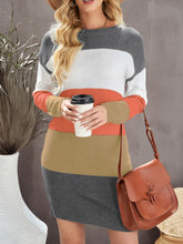 Color Block Drop Shoulder Round Neck Sweater Dress