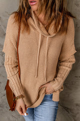 Tunika-Pullover mit Kordelzug, Wasserfallausschnitt und Seitenschlitz