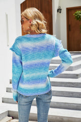 Gradient Shoulder Detail Ribbed Trim Cardigan