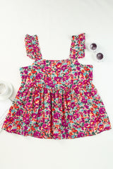 Tanktop mit Blumenmuster, geknöpftem eckigem Ausschnitt und Rüschen