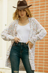 White Pocketed Open Front Long Cardigan