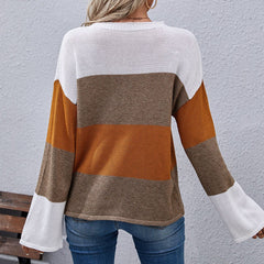 Pull col rond tricolore à blocs de couleurs