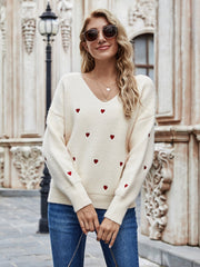 Pullover mit V-Ausschnitt und überschnittenen Schultern und Herz-Print