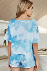 Tie-Dye Boat Neck Top Shorts Lounge Set