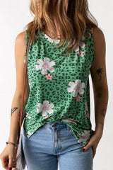 Bedrucktes Tanktop mit seitlichem Schlitz und Rundhalsausschnitt