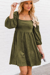 Robe courte évasée taille haute à col carré délavé vert