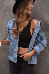 Jeansjacke mit Knopfleiste und Nieten