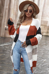 Gestreifter Longline-Cardigan mit offener Vorderseite