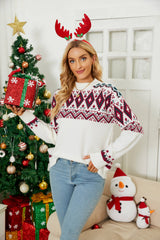 Geometric Crewneck Dropped Shoulder Sweater