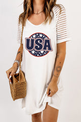 Robe t-shirt à manches rayées transparentes USA