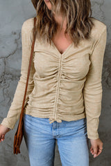 Langärmliges Stricktop mit Kordelzug und Raffdetail