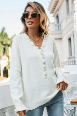 Pullover mit Rüschenbesatz und halbhohem Knopf