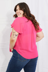 Haut court à manches volantées taille réelle Sew In Love Just You en rose vif