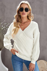 Gerippter Überwurfpullover mit Puffärmeln