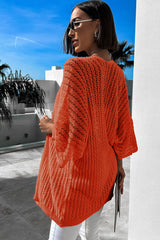 Orange Hollow-out Bracelet Sleeve Knit Cardigan