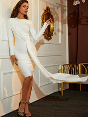 Round Neck Long Sleeve Zipper Cuff Slit Dress