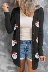 Black Christmas Santa Claus Buttoned-Up Graphic Cardigan