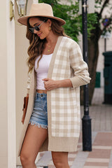 Cardigan ouvert sur le devant à bordure côtelée à carreaux