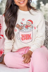 Beiges Sweatshirt mit Weihnachtsmuster und Grafik „WARM WISHES“