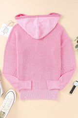 Quarter-Button Drawstring Hooded Sweater