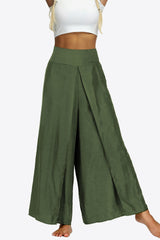 Pantalon long à jambes larges et fendues à smocks