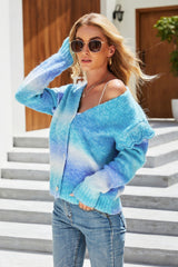 Gradient Shoulder Detail Ribbed Trim Cardigan