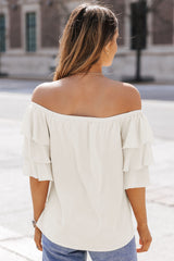 Off-Shoulder-Bluse mit mehrlagigen Ärmeln