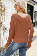 Pull col V en maille gaufrée avec cordon de serrage
