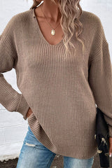 Pullover mit Rippenstrick und Bündchenärmeln und V-Ausschnitt