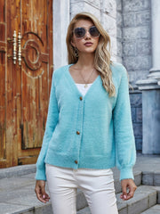 Cardigan boutonné à manches longues et duveteux
