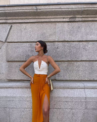 White Pleated Halter Spaghetti Straps