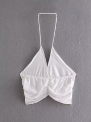 White Pleated Halter Spaghetti Straps