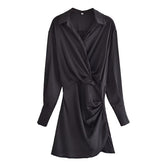 Fall Long Sleeve Slim Show Thin Black Shirt Dress
