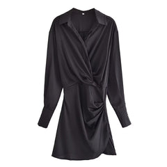 Fall Long Sleeve Slim Show Thin Black Shirt Dress