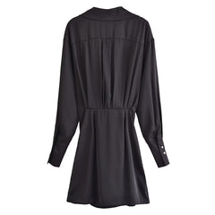 Fall Long Sleeve Slim Show Thin Black Shirt Dress