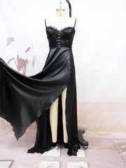 Robe de banquet en coton fendue sur la poitrine, robe de demoiselle d'honneur