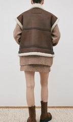 Wind Wildleder Lammwolle Weste Mantel