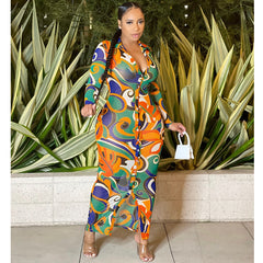 Mesh See through Printed V neck Long-Sleeve Dress No Belt