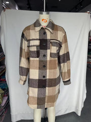 Fall Collared Pocket Decorative Plaid Casual Mid Length Shacket