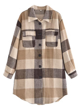 Fall Collared Pocket Decorative Plaid Casual Mid Length Shacket